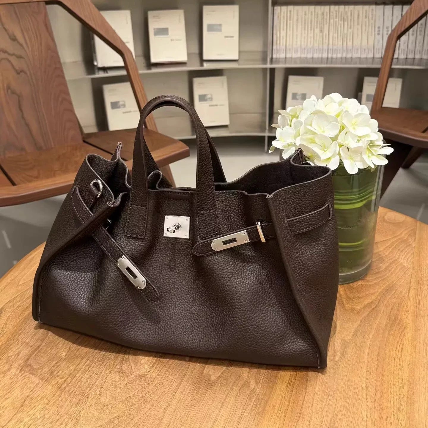 Bogdana Urban Luxe — Genuine Leather Power Tote with Silver-Tone Hardware – Women’s Shoulder Bag