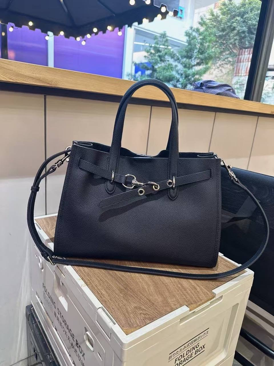ALTANAI — genuine leather tote bag with a long adjustable strap