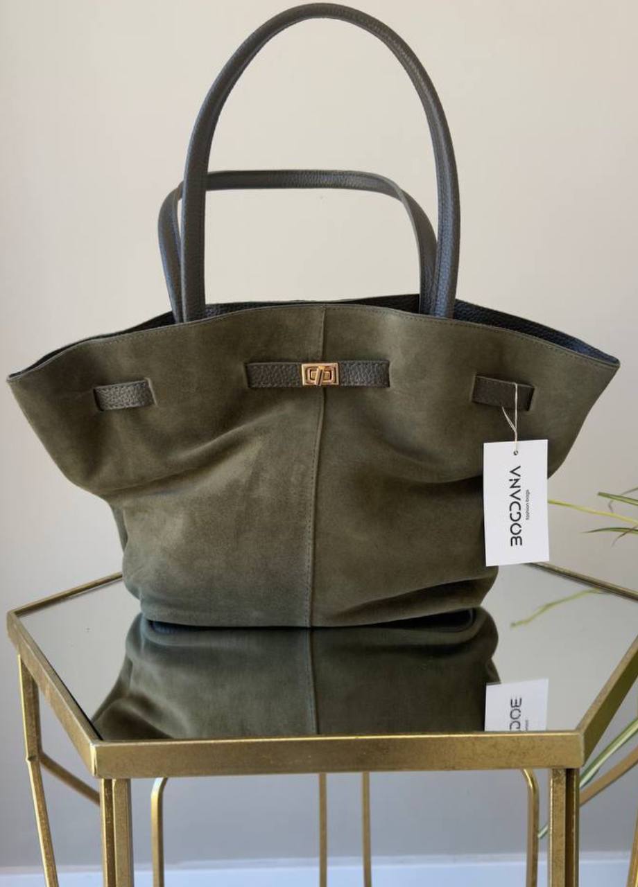 Stylish Suede Bag with Two Straps and Quality Hardware