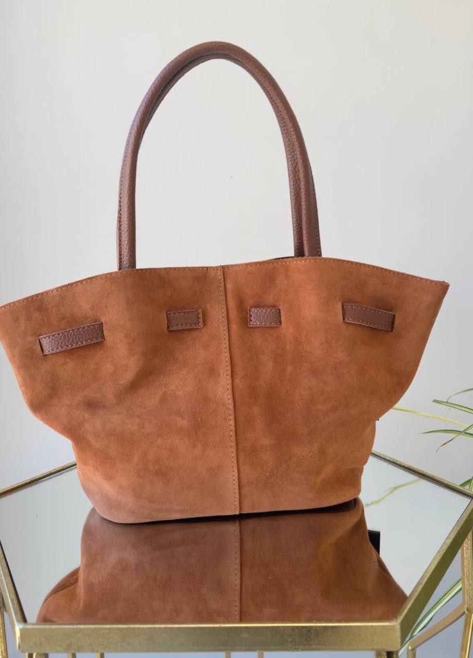 Stylish Suede Bag with Two Straps and Quality Hardware