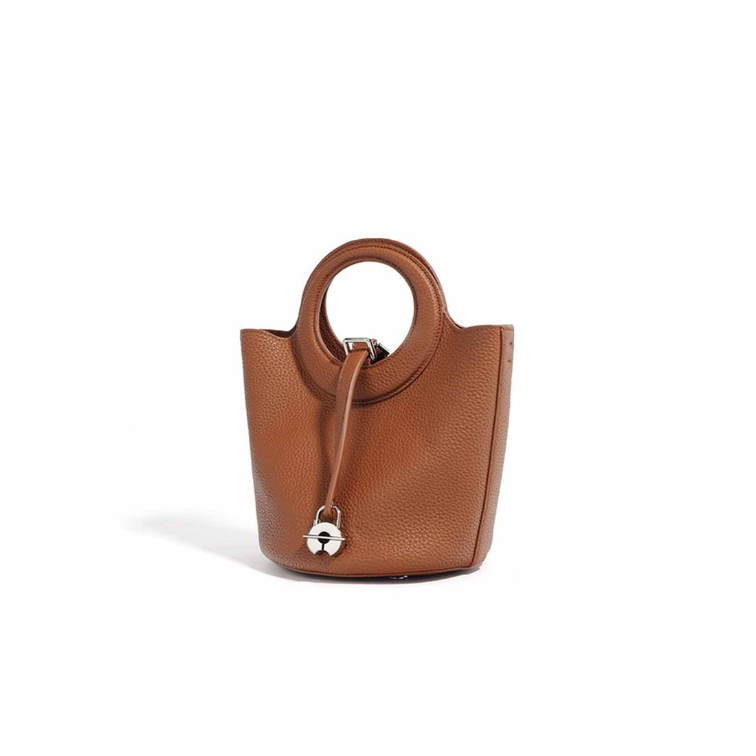 Elegant Duo – Genuine Grained Leather Bag with Cosmetic Pouch and Long Strap