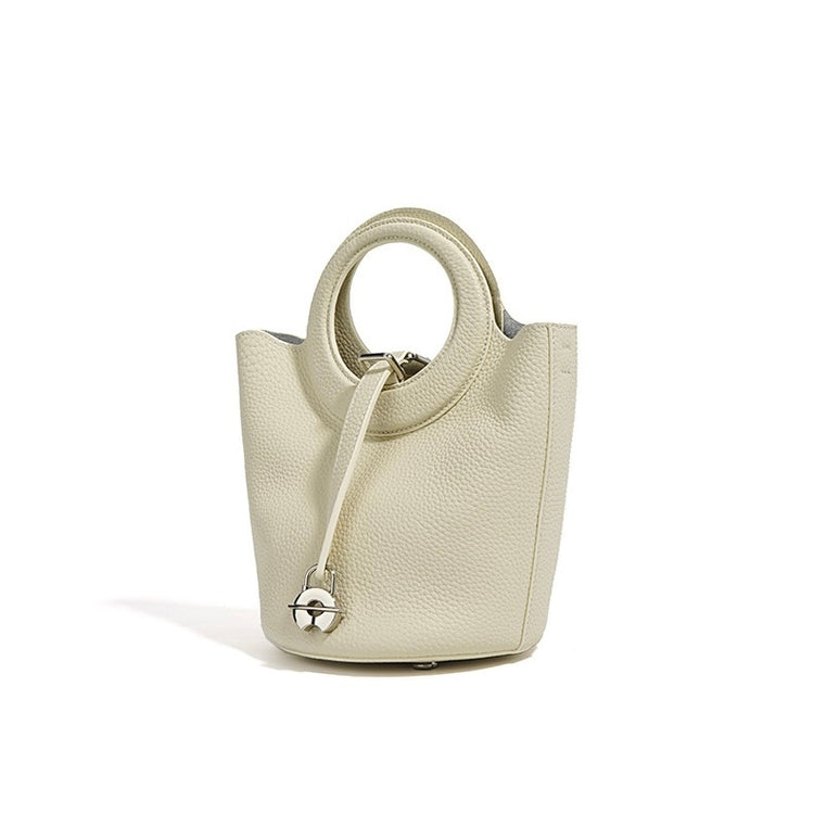Elegant Duo – Genuine Grained Leather Bag with Cosmetic Pouch and Long Strap