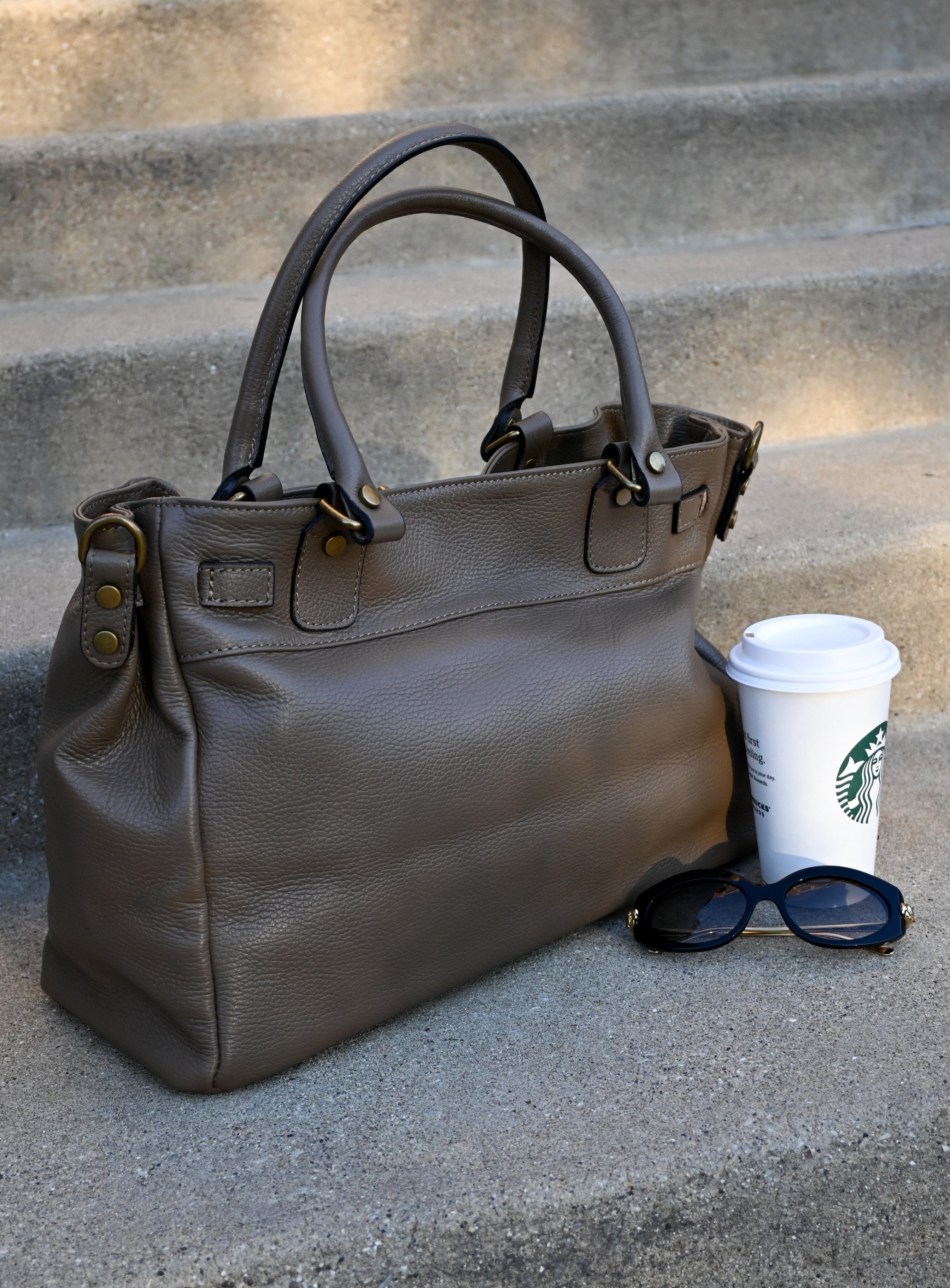 Leather Bag with Top Handle and Long Strap