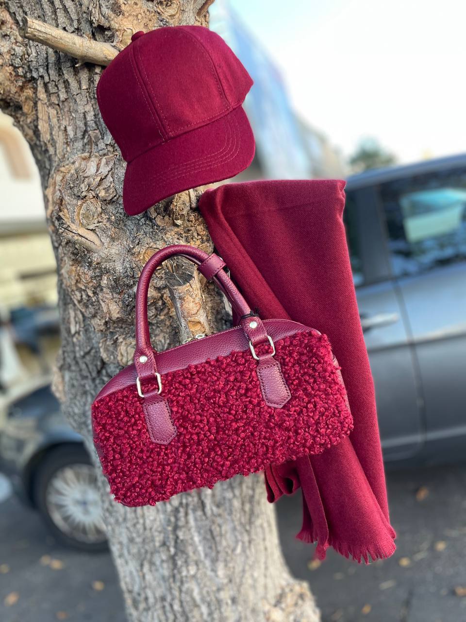 Bogdana Toscana Shearling — Genuine Leather & Shearling Crossbody Bag with Adjustable Strap