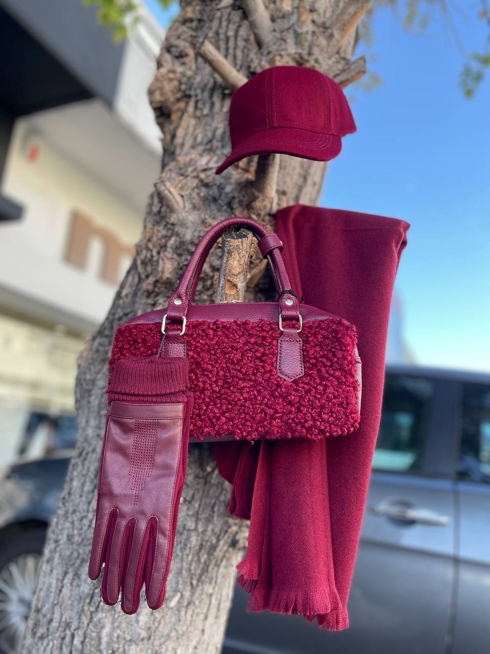 Bogdana Toscana Shearling — Genuine Leather & Shearling Crossbody Bag with Adjustable Strap