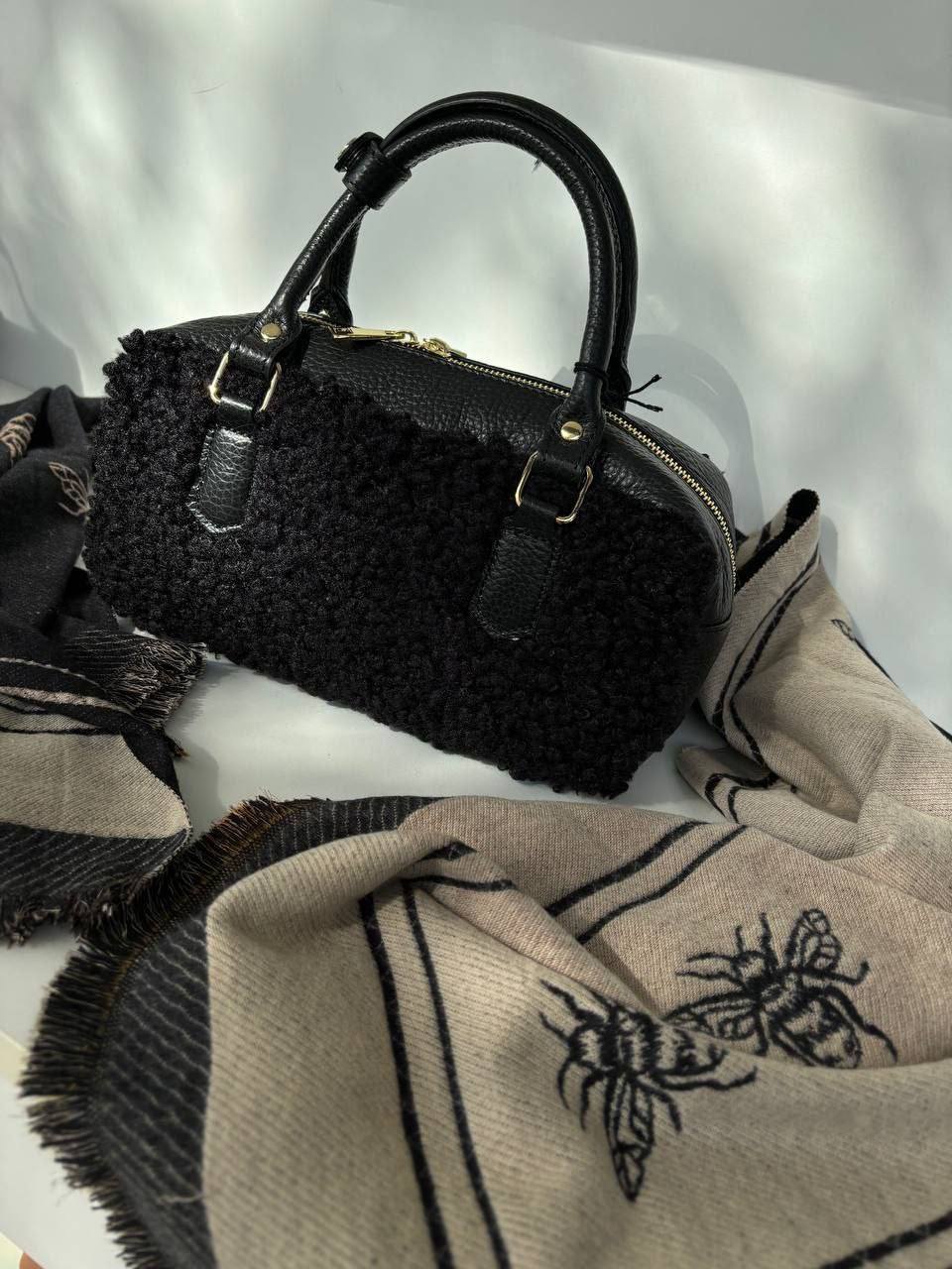 Bogdana Toscana Shearling — Genuine Leather & Shearling Crossbody Bag with Adjustable Strap