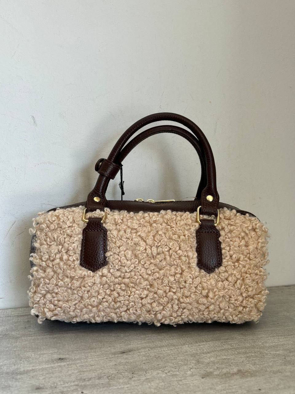 Bogdana Toscana Shearling — Genuine Leather & Shearling Crossbody Bag with Adjustable Strap