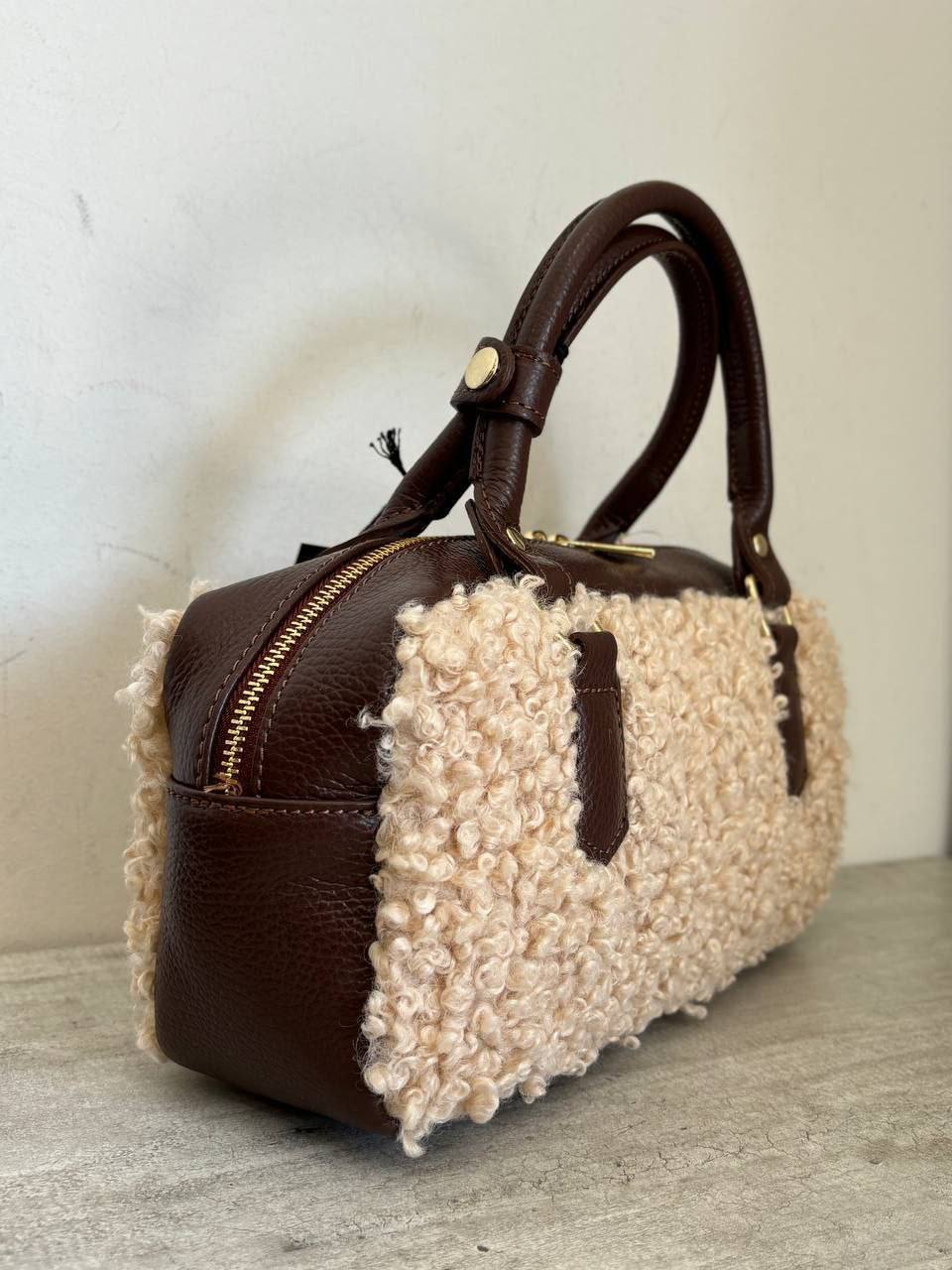 Bogdana Toscana Shearling — Genuine Leather & Shearling Crossbody Bag with Adjustable Strap