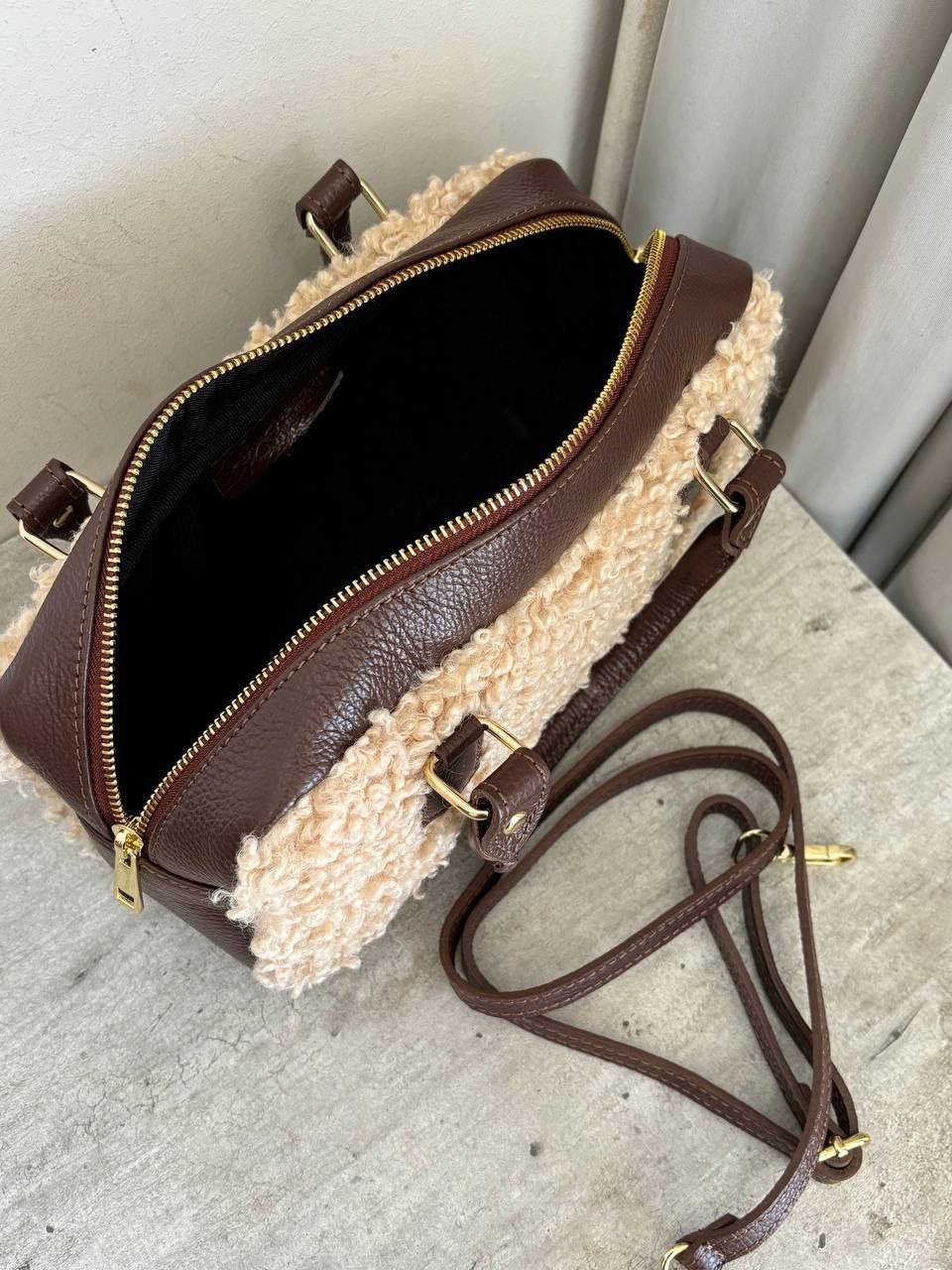 Bogdana Toscana Shearling — Genuine Leather & Shearling Crossbody Bag with Adjustable Strap