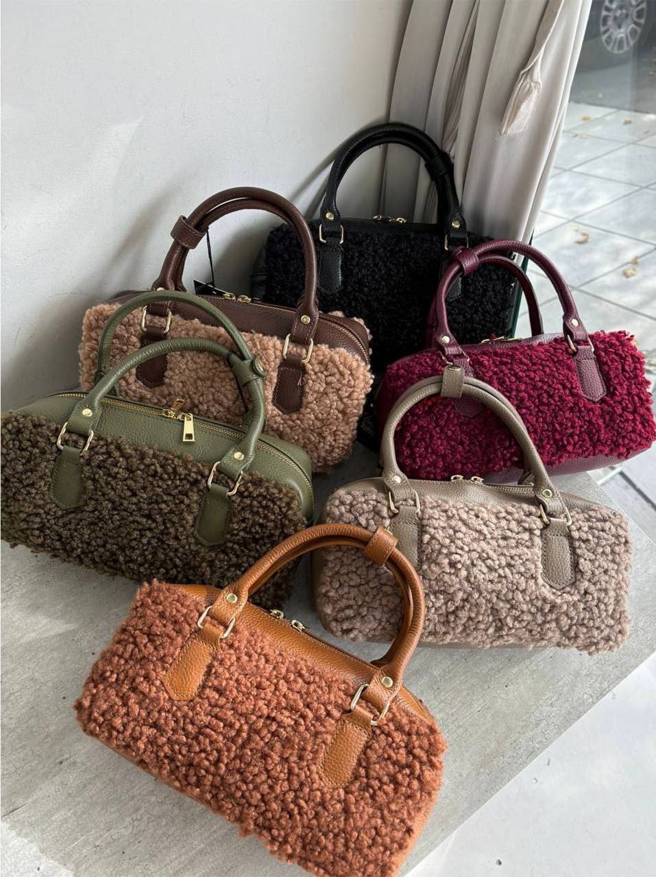 Bogdana Toscana Shearling — Genuine Leather & Shearling Crossbody Bag with Adjustable Strap