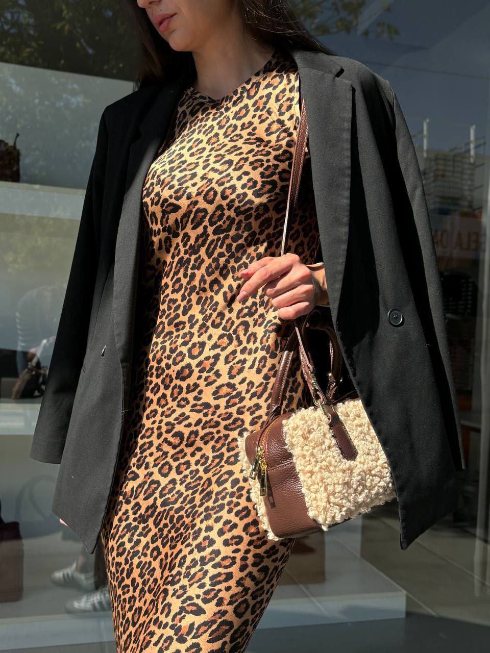 Bogdana Toscana Shearling — Genuine Leather & Shearling Crossbody Bag with Adjustable Strap