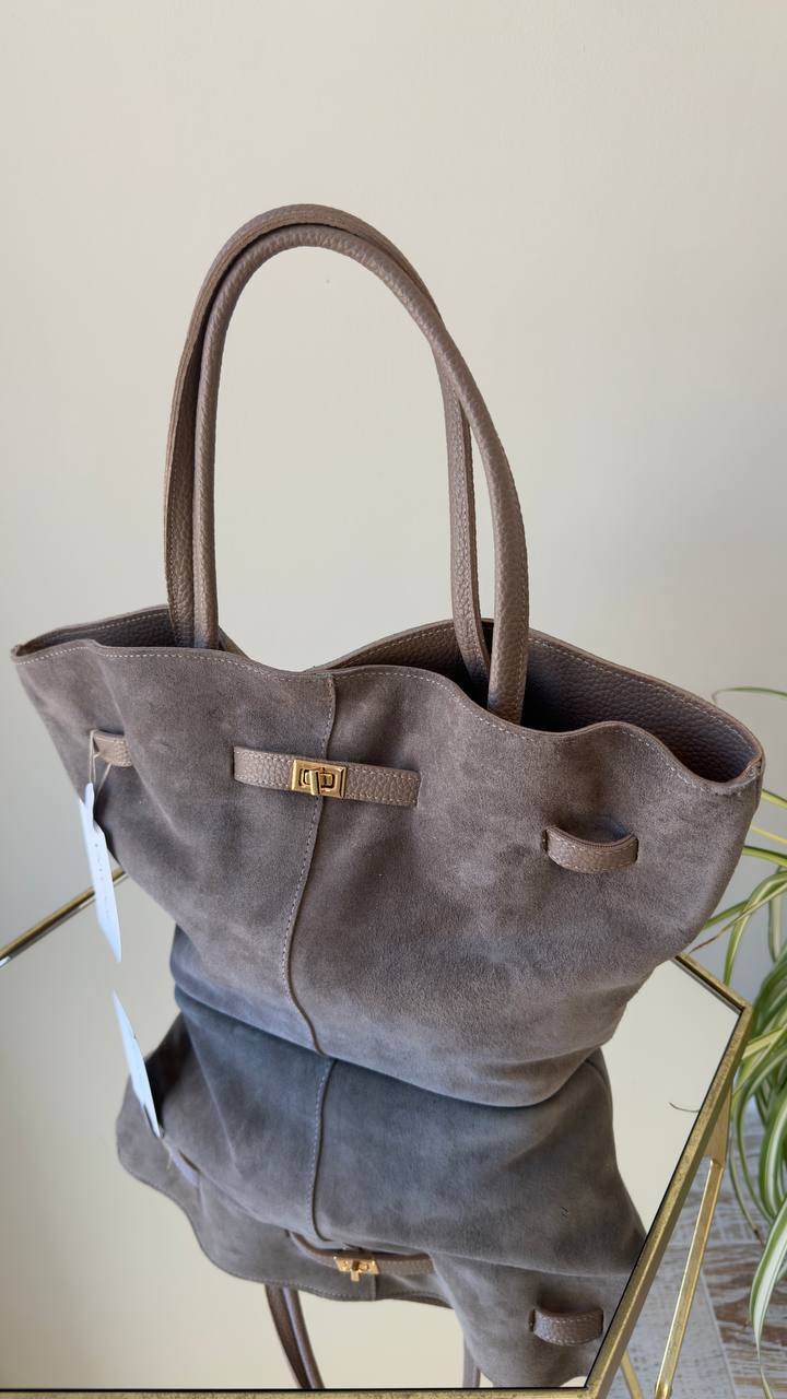 Stylish Suede Bag with Two Straps and Quality Hardware