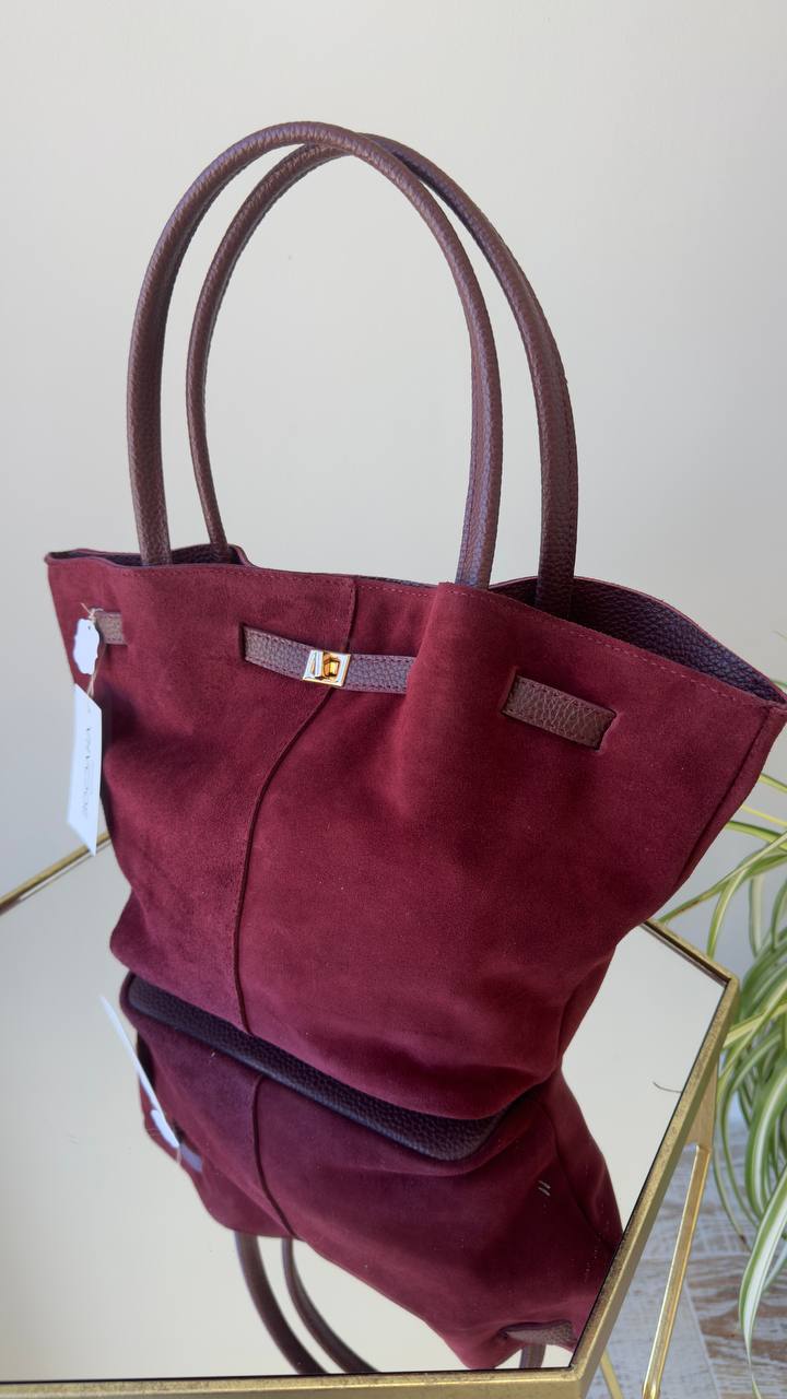 Stylish Suede Bag with Two Straps and Quality Hardware