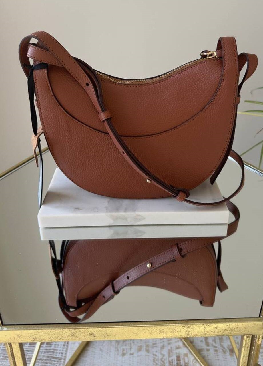 Enzo-Style Crossbody Bag for Women – Elegant Half-Moon Leather Shoulder Purse