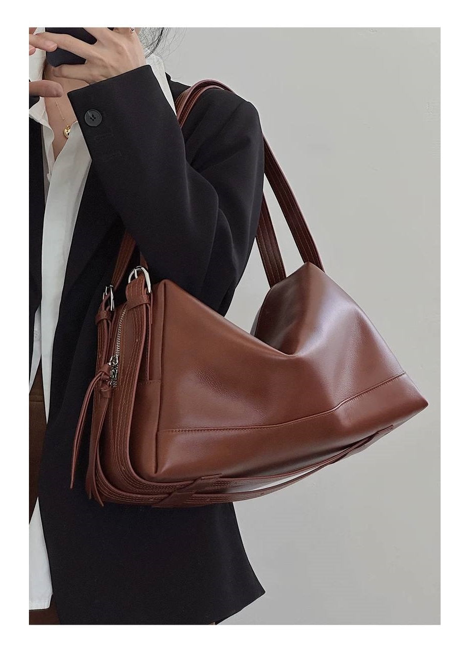 “Livia — Leather Bag in Rich Brown Shade”
