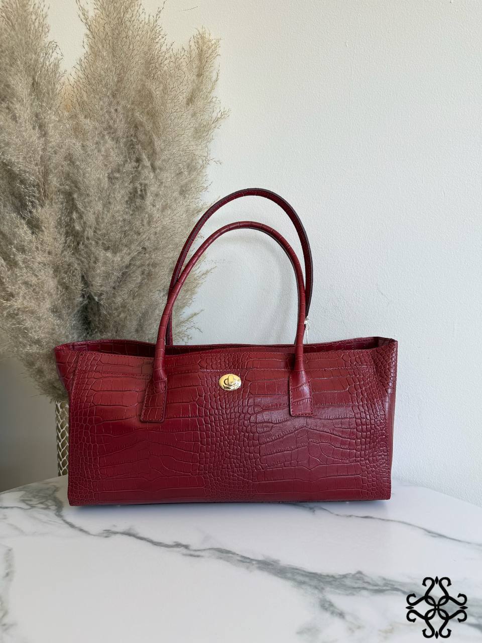 SORELIA – Women's Genuine Italian Leather Shoulder Bag | Made in Italy | Croc-Embossed Texture | Spacious Everyday Handbag