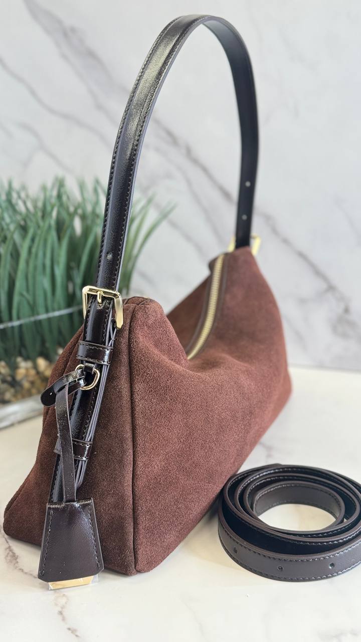 Velour Elegance – Genuine Suede & Leather Bag ✨