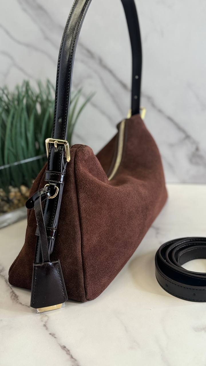 Velour Elegance – Genuine Suede & Leather Bag ✨