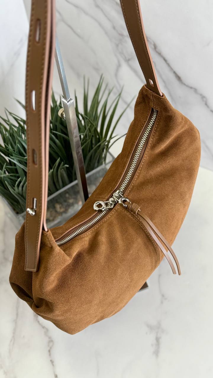 Suede Charm - Purple Suede Bag with Adjustable Strap and Zipper Closure