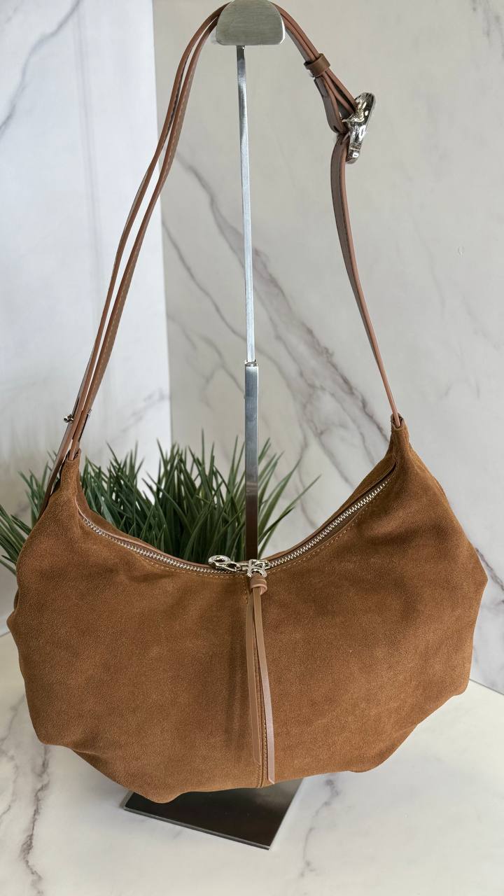 Suede Charm - Purple Suede Bag with Adjustable Strap and Zipper Closure