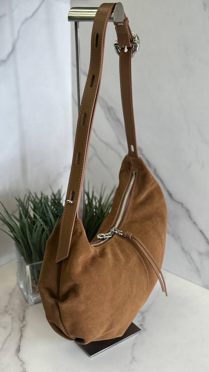 Suede Charm - Purple Suede Bag with Adjustable Strap and Zipper Closure
