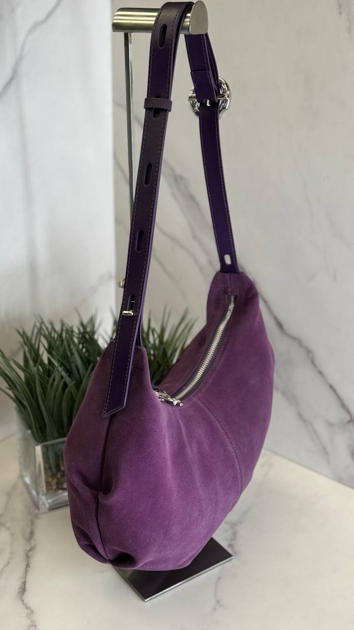Suede Charm - Purple Suede Bag with Adjustable Strap and Zipper Closure