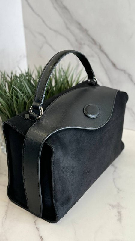 Suede Luxe Charm — Genuine Leather and Suede Bag with Adjustable Strap