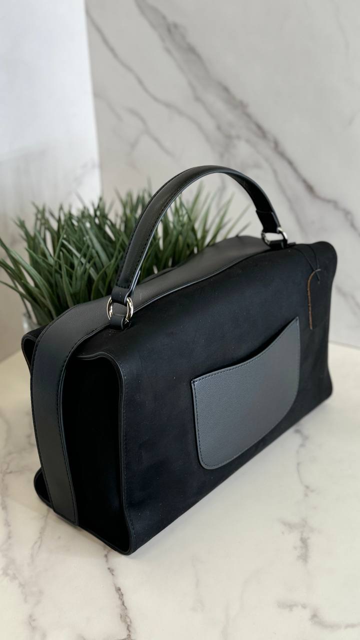 Suede Luxe Charm — Genuine Leather and Suede Bag with Adjustable Strap