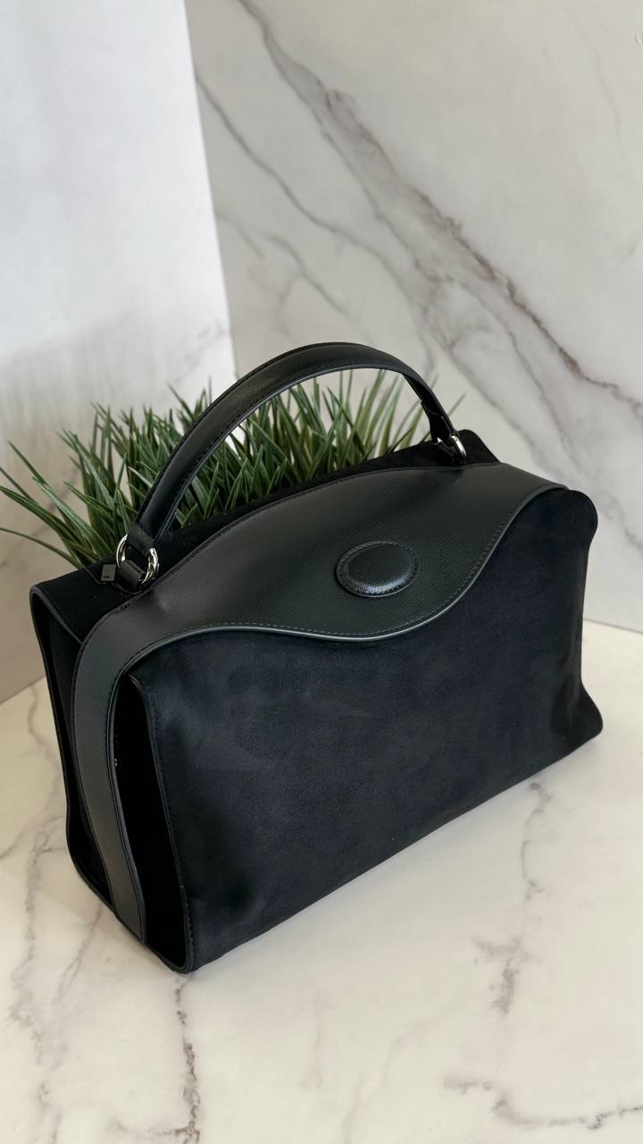 Suede Luxe Charm — Genuine Leather and Suede Bag with Adjustable Strap