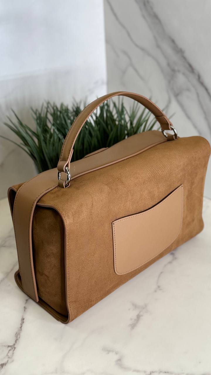 Suede Luxe Charm — Genuine Leather and Suede Bag with Adjustable Strap