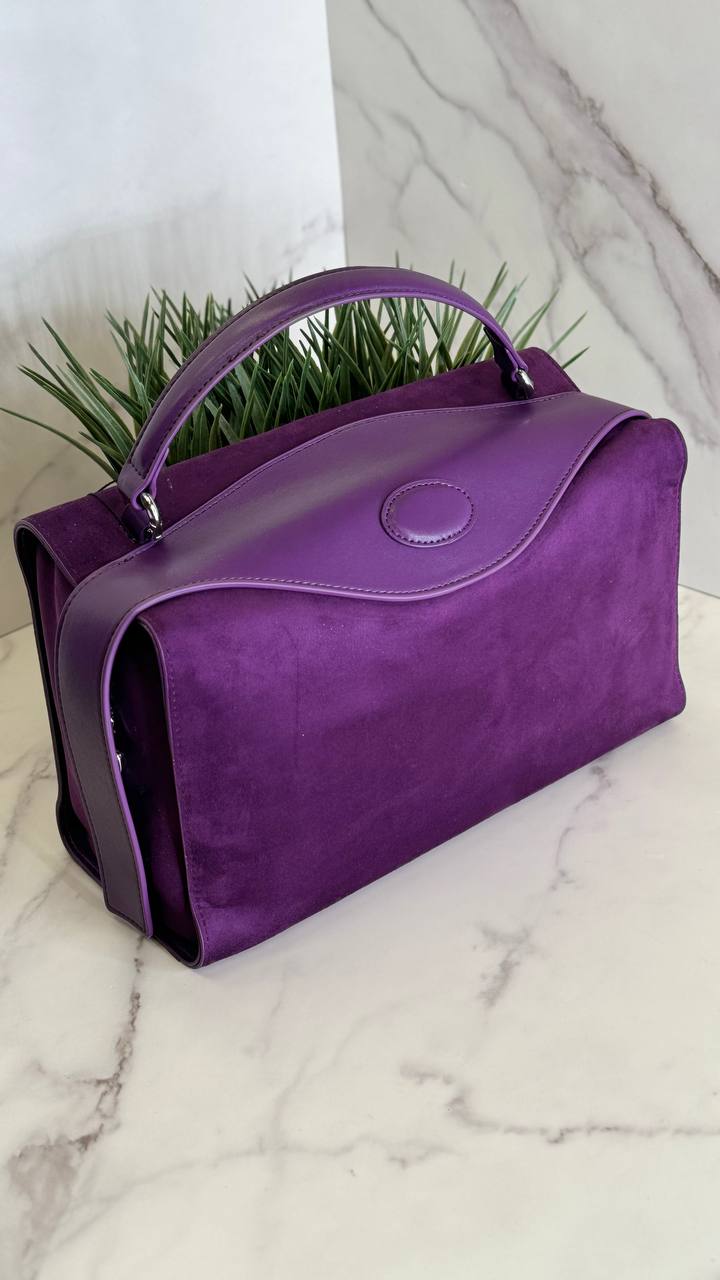Suede Luxe Charm — Genuine Leather and Suede Bag with Adjustable Strap