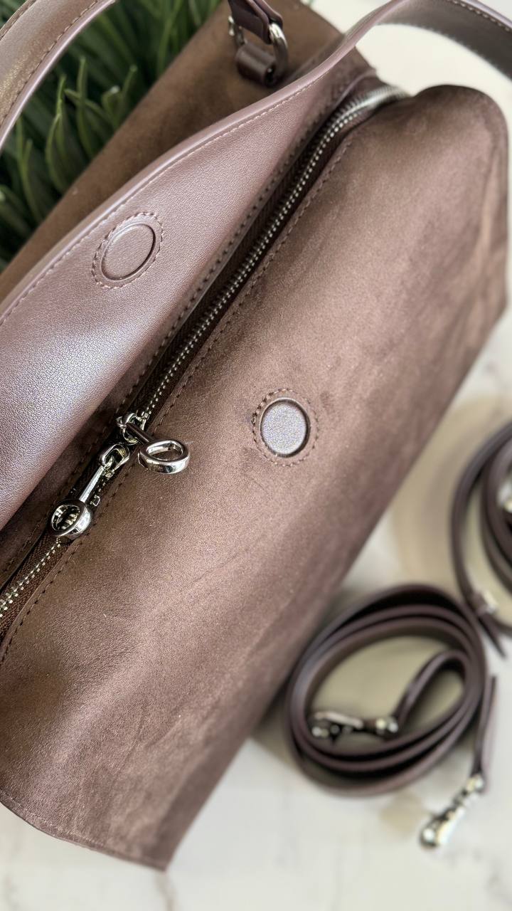 Suede Luxe Charm — Genuine Leather and Suede Bag with Adjustable Strap