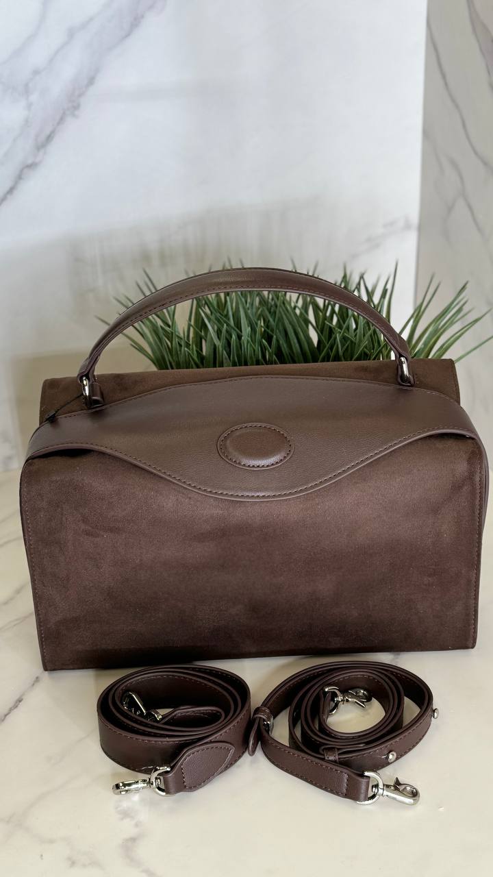Suede Luxe Charm — Genuine Leather and Suede Bag with Adjustable Strap