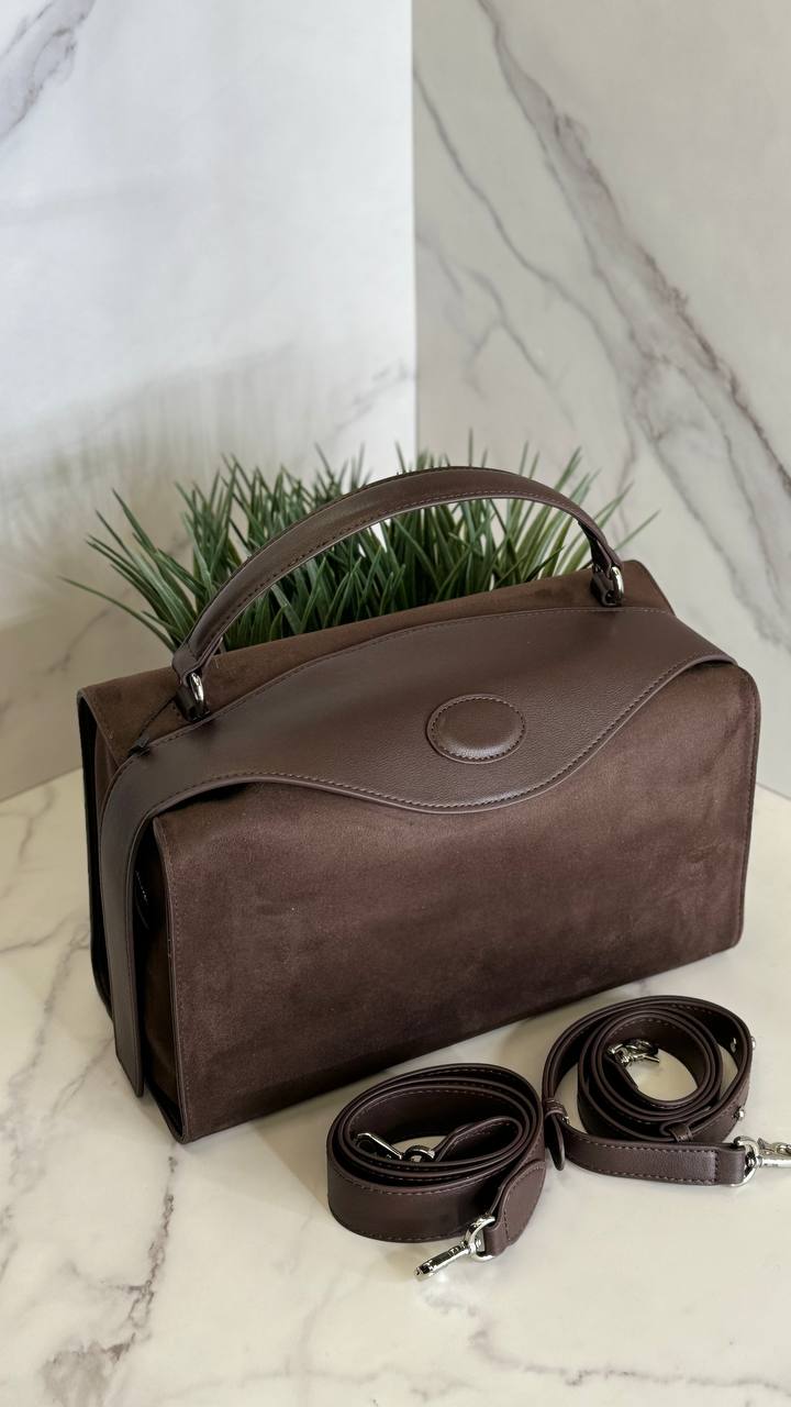 Suede Luxe Charm — Genuine Leather and Suede Bag with Adjustable Strap