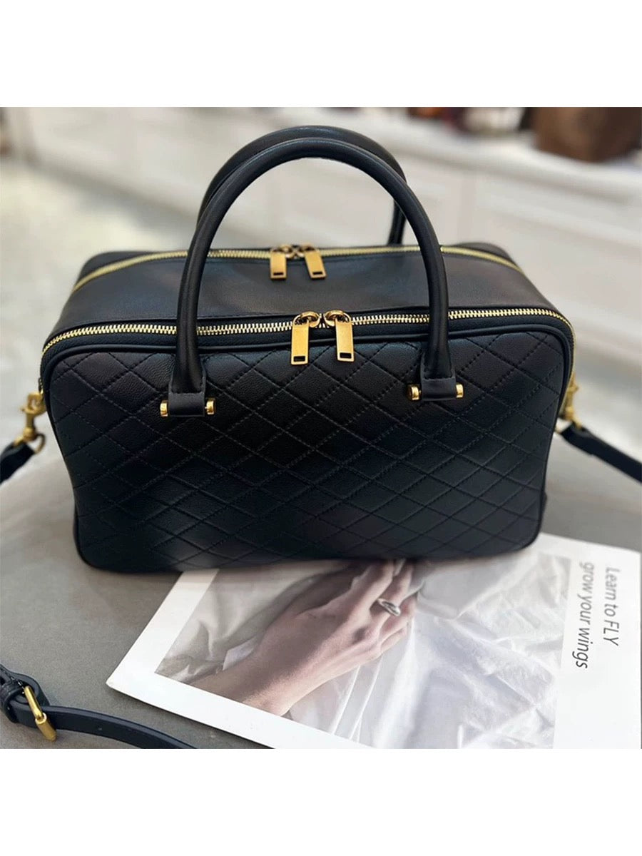 “Elegance Quilted” Genuine Leather Bag with Long Adjustable Strap