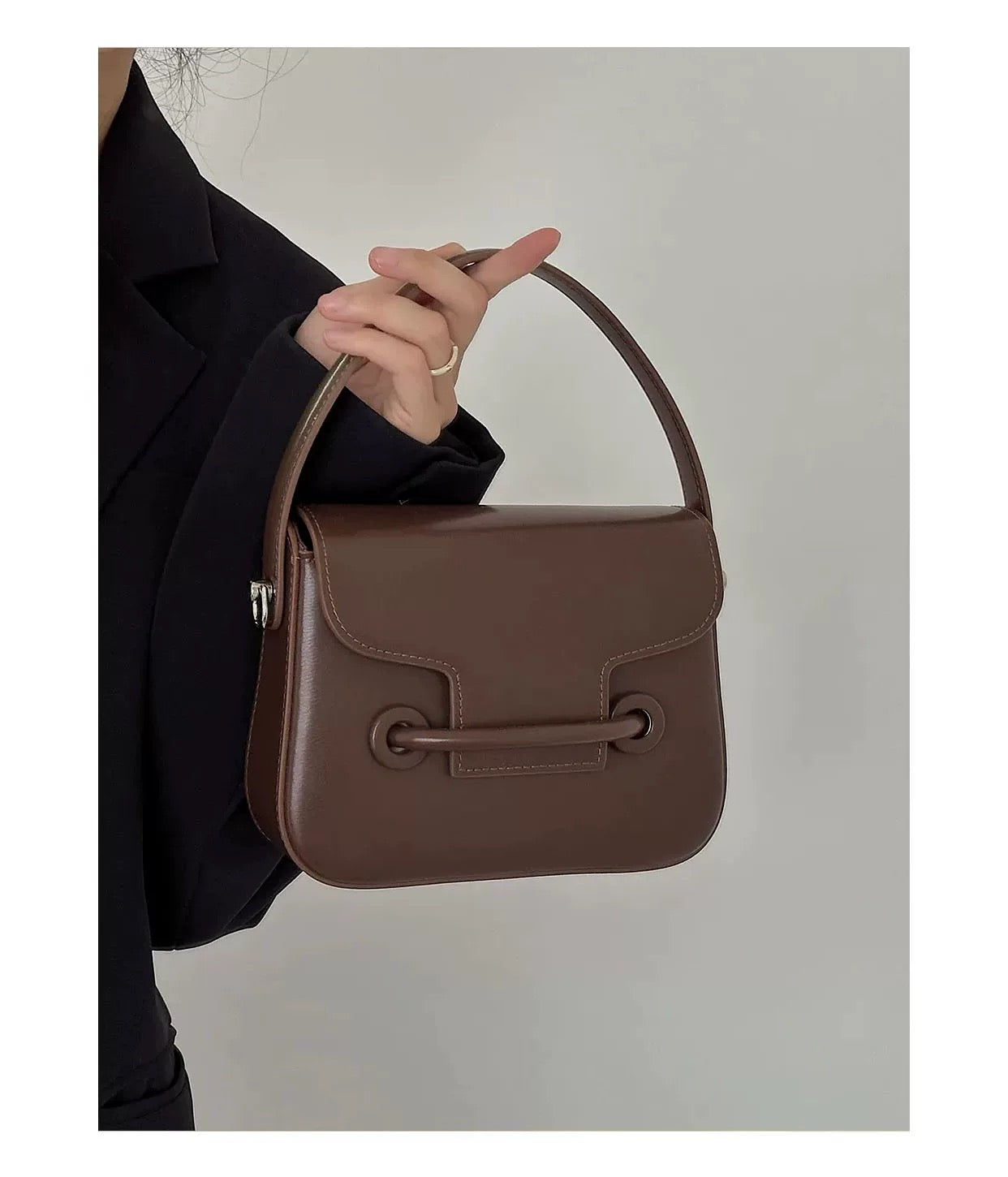 Élégance en Cuir – Genuine Leather Structured Top Handle Bag with Detachable Shoulder Strap