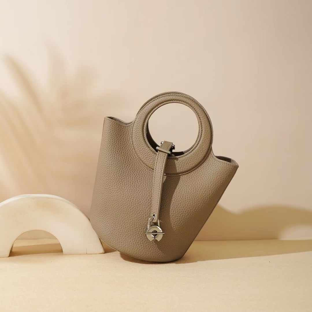 Elegant Duo – Genuine Grained Leather Bag with Cosmetic Pouch and Long Strap