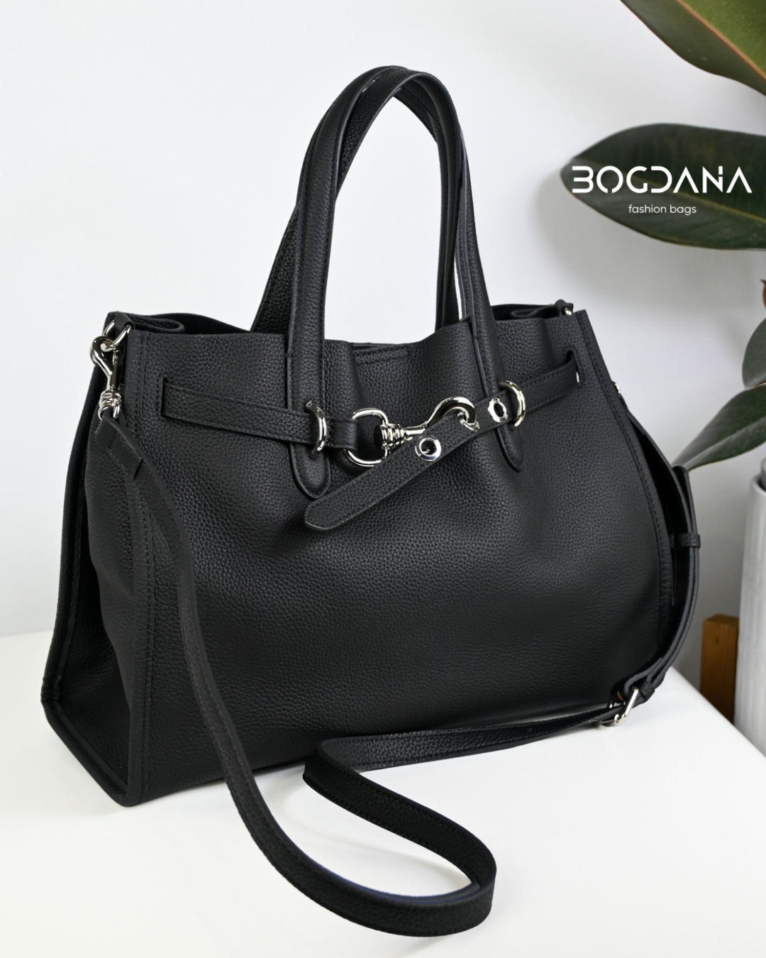 ALTANAI — genuine leather tote bag with a long adjustable strap