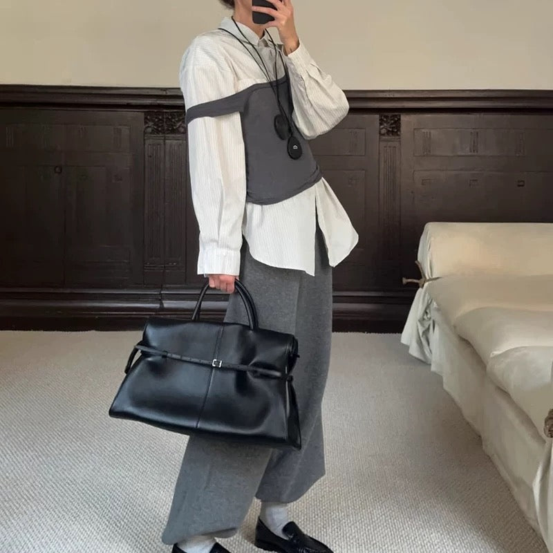 Silhouette Noir-Genuine Leather Top Handle Shoulder Bag