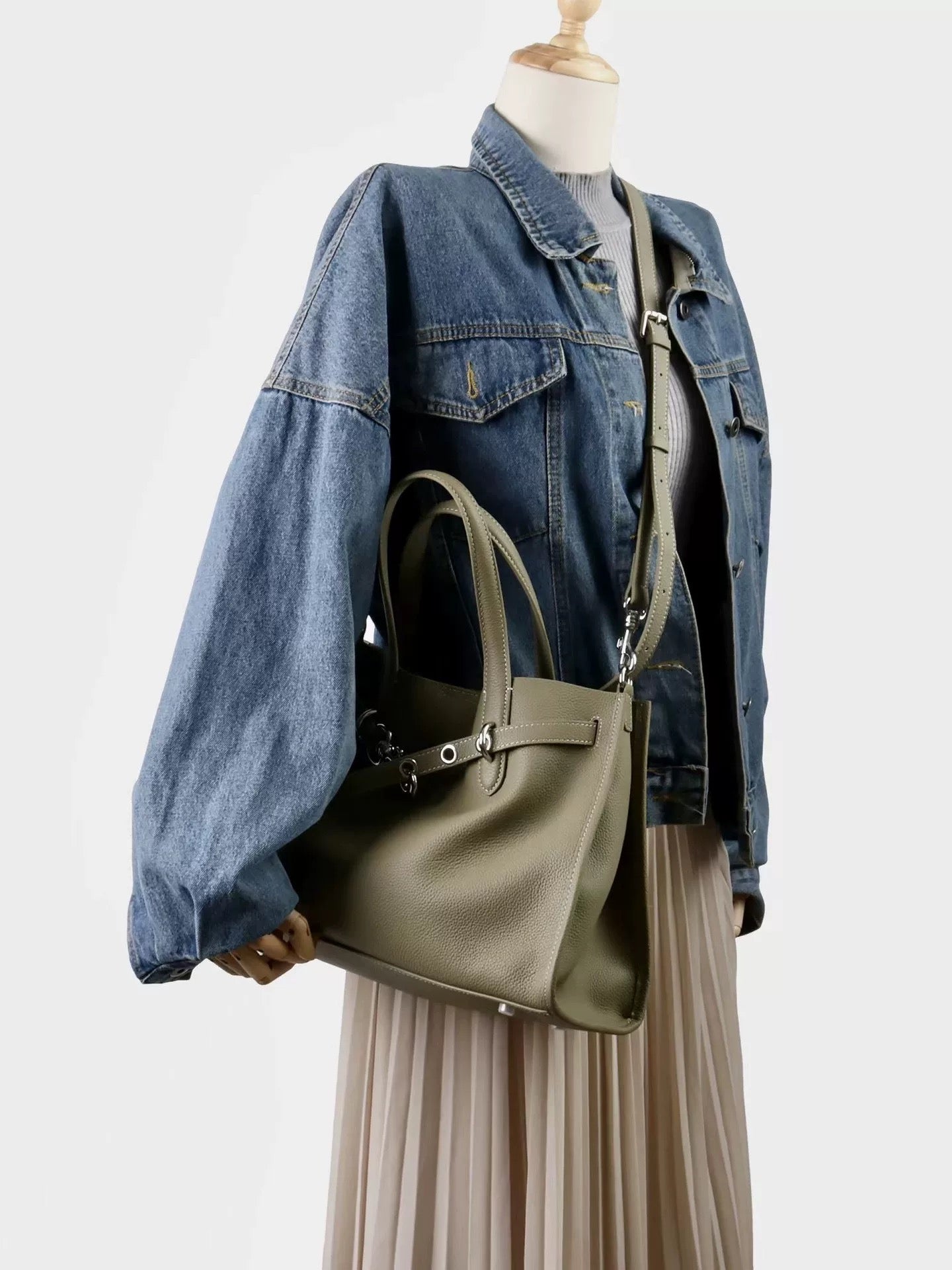 ALTANAI — genuine leather tote bag with a long adjustable strap