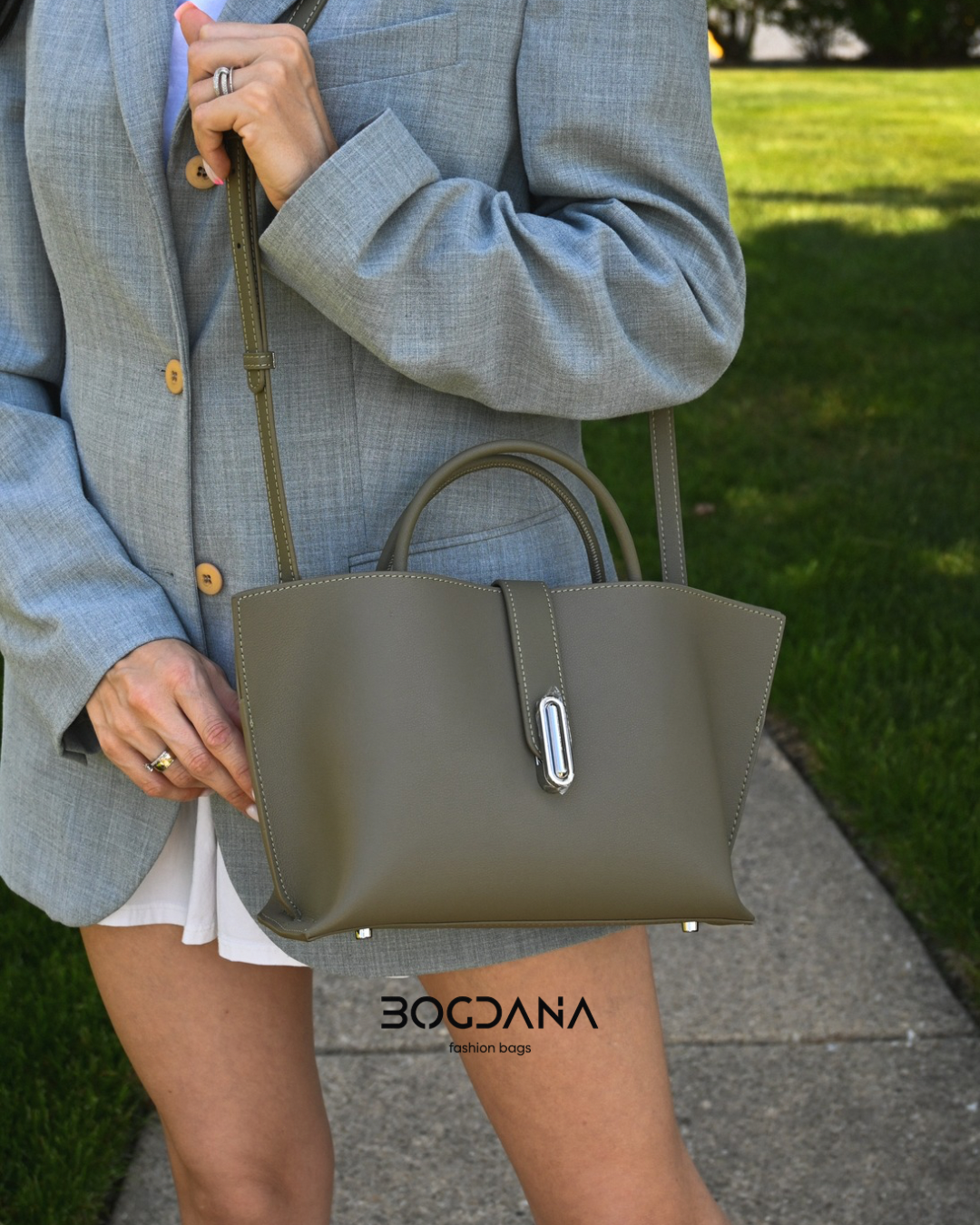 Tote Bag NATURAL LEATHER with Long Adjustable Strap