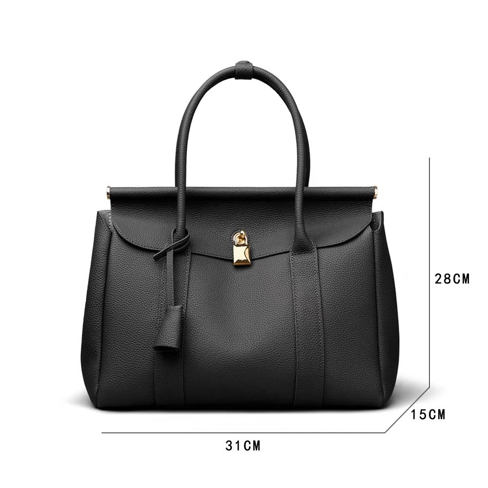 Bogdana Signature — Genuine Leather Handbag with Top Handles and Long Adjustable Strap