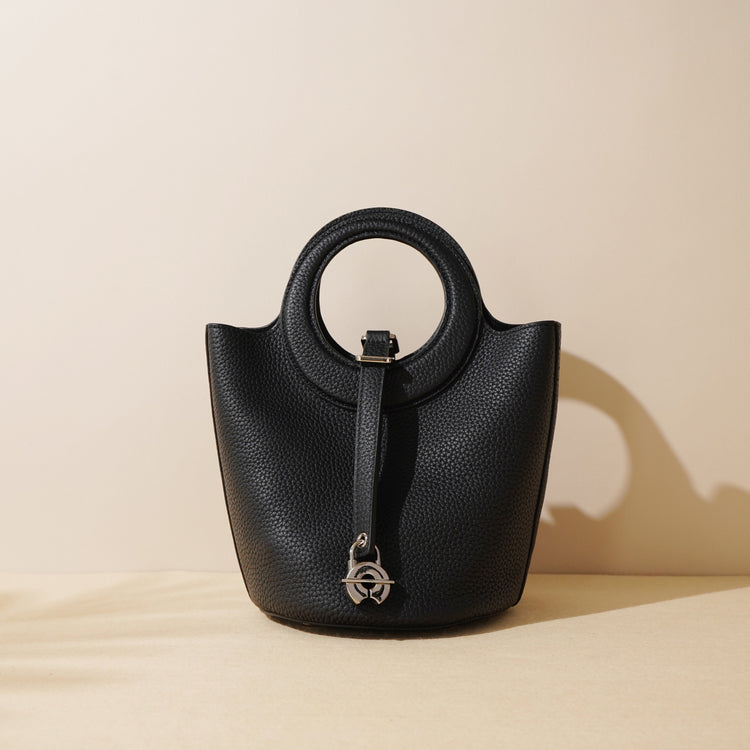 Elegant Duo – Genuine Grained Leather Bag with Cosmetic Pouch and Long Strap