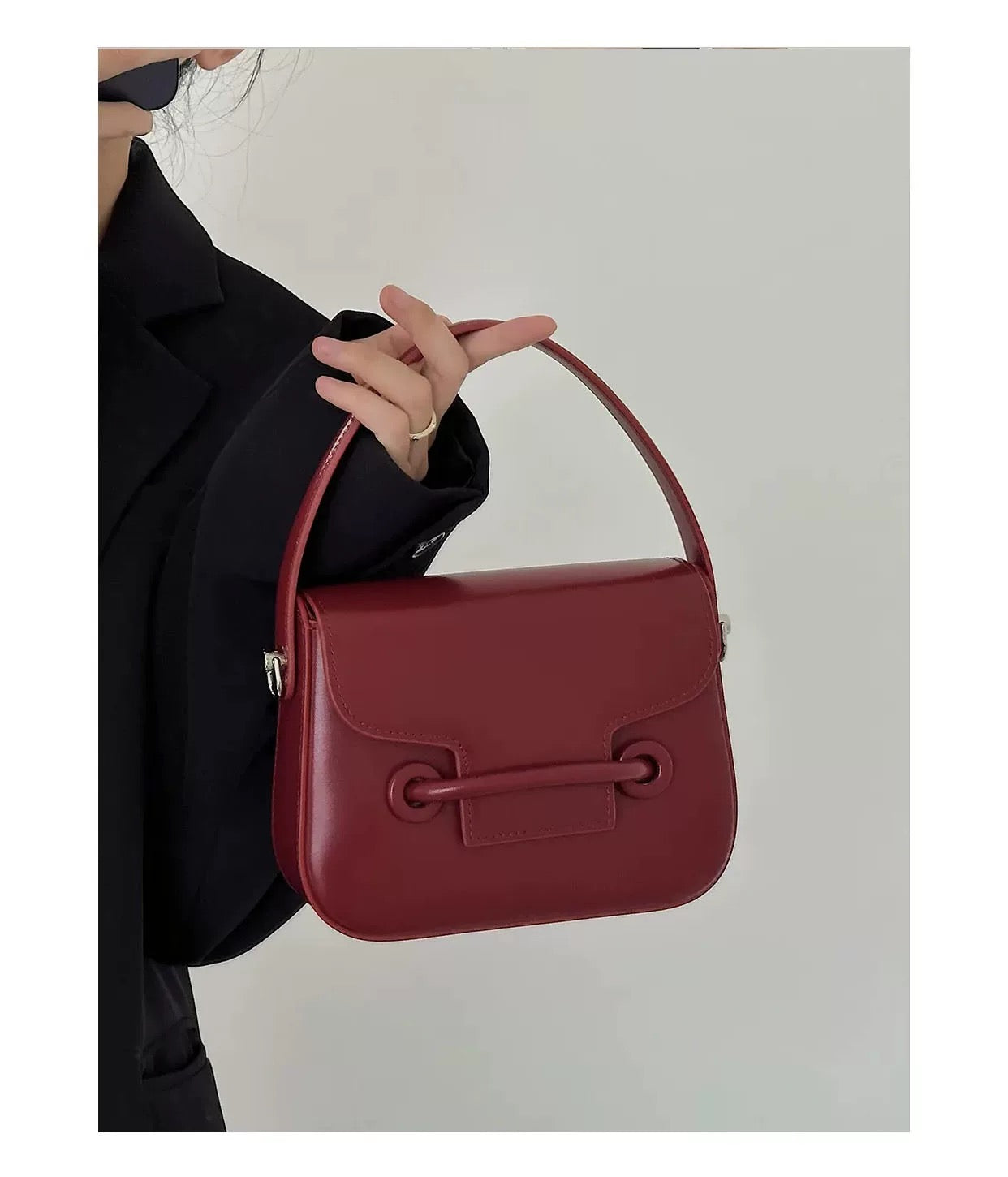 Élégance en Cuir – Genuine Leather Structured Top Handle Bag with Detachable Shoulder Strap