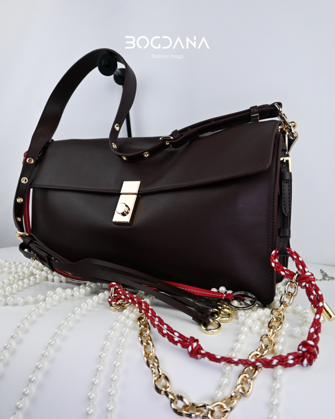 Black Genuine Leather Shoulder Bag – Elegant Chain Design | Bogdana Fashion Bags