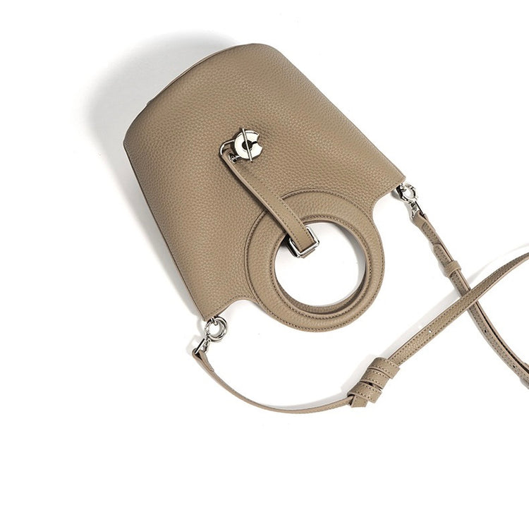 Elegant Duo – Genuine Grained Leather Bag with Cosmetic Pouch and Long Strap