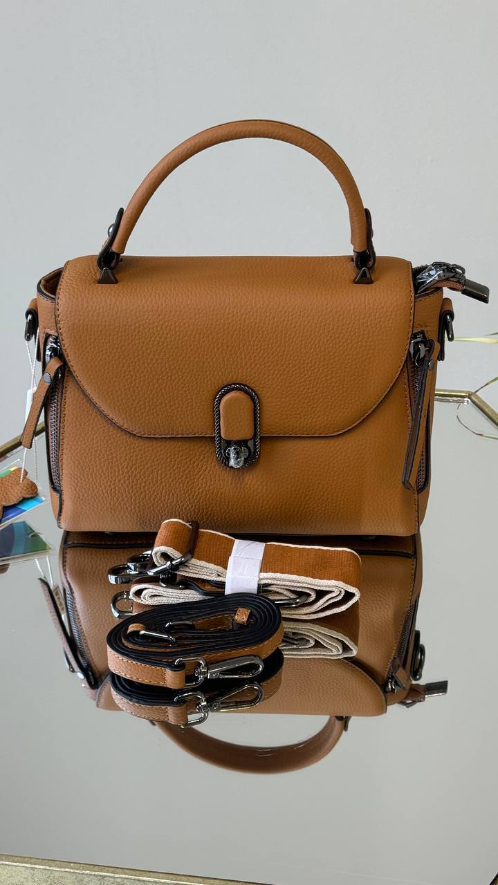 Women’s Genuine Leather Crossbody Bag with Top Handle — Siena Caramello