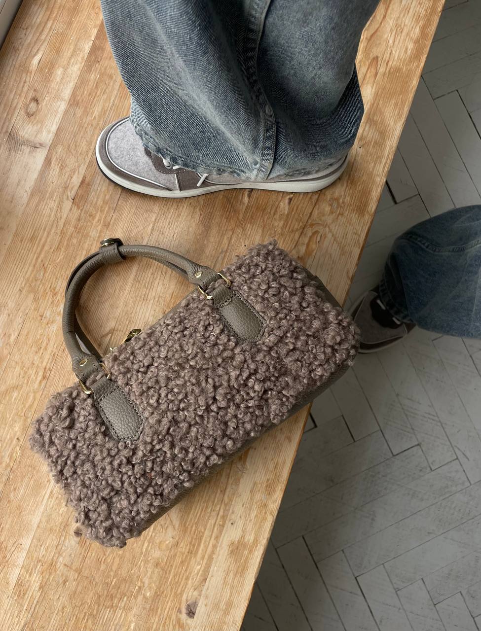 Bogdana Toscana Shearling — Genuine Leather & Shearling Crossbody Bag with Adjustable Strap