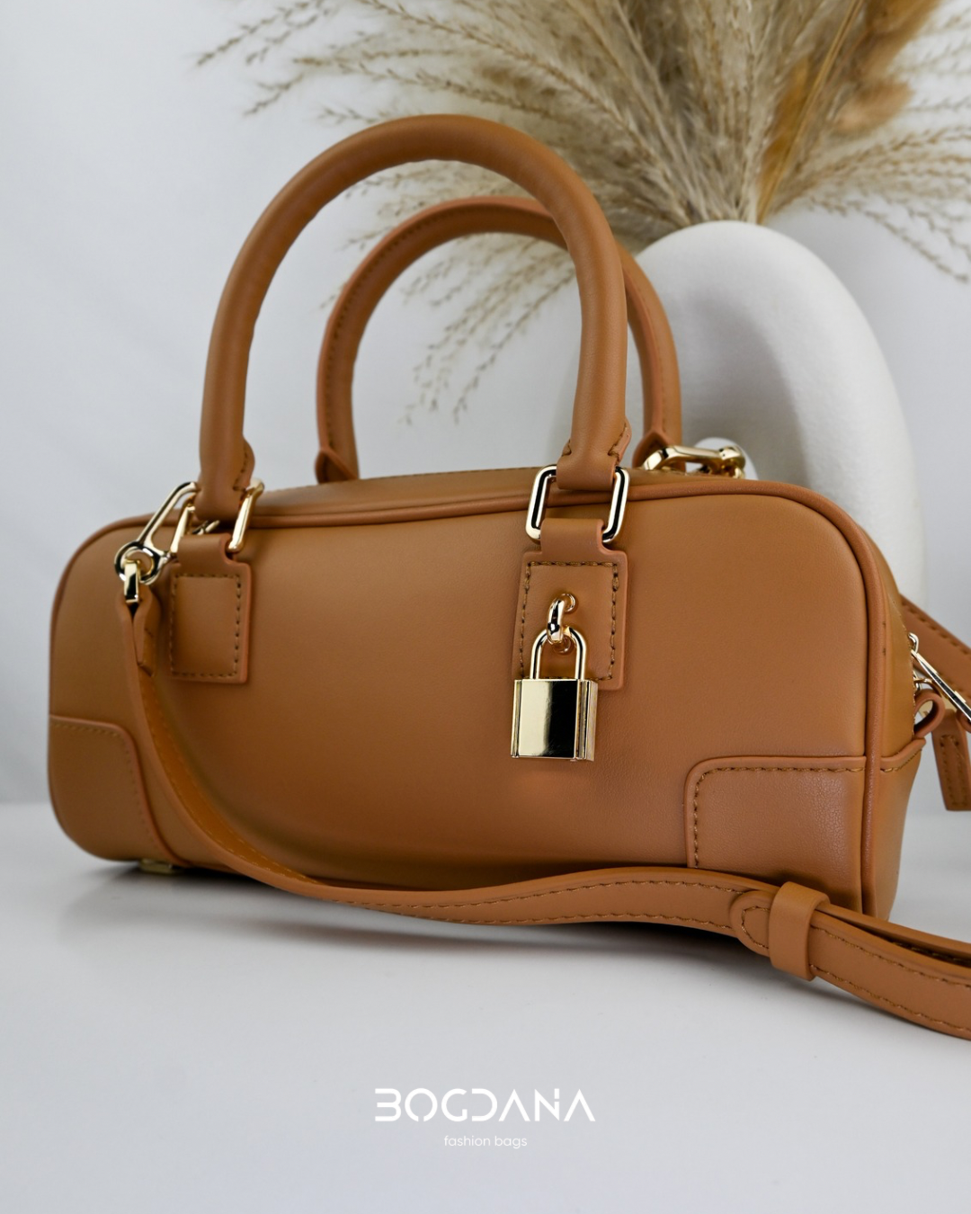 Elegant “Lock Charm” Genuine Leather Bag