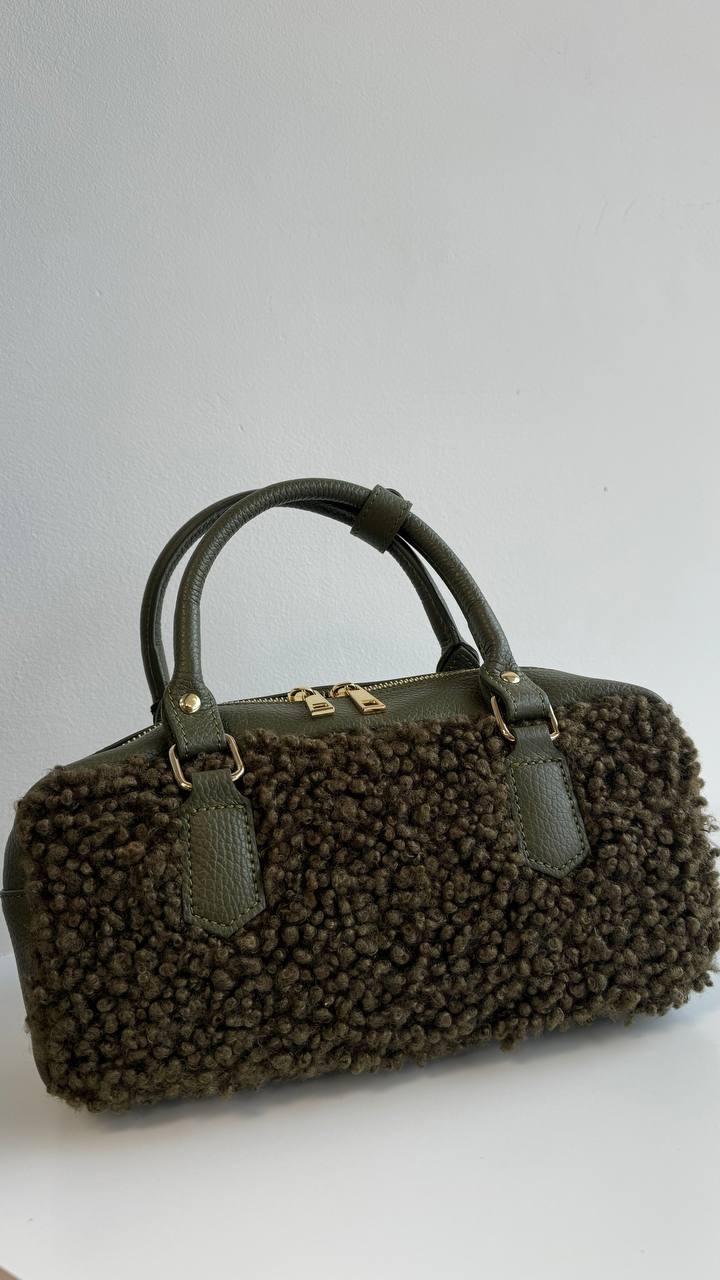 Bogdana Toscana Shearling — Genuine Leather & Shearling Crossbody Bag with Adjustable Strap